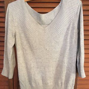 Rachel Roy wide V-neck knit top, heathered grey
